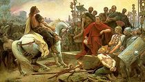 Lionel-Noël Royer: Vercingetorix skládá zbraně k nohám Juliua Caesara (1899) Lionel-Noël Royer: Vercingetorix skládá zbraně k nohám Juliua Caesara (1899)