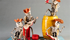 Celebrating skeletons represent a typical Mexican Day of the Dead decoration Celebrating skeletons represent a typical Mexican Day of the Dead decoration