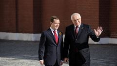 Dmitry Medvedev (left) and Václav Klaus in Moscow last year for celebrations marking the 65th anniversary of the end of World War II Dmitry Medvedev (left) and Václav Klaus in Moscow last year for celebrations marking the 65th anniversary of the end of World War II