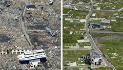 Zemětřesením a tsunami postižená japonská prefektura Iwate měsíc po přírodní katastrofě v dubnu 2011 a letos v září. Zemětřesením a tsunami postižená japonská prefektura Iwate měsíc po přírodní katastrofě v dubnu 2011 a letos v září.