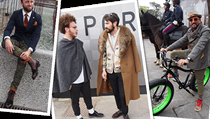 Trendy „naživo“ zachycené na výstavišti Pitti Imagine Uomo ve Florencii. Vlevo kombinace klasiky a neformálního stylu, dvouřadové sako tvarované na tělo v kombinaci s tužkovými potištěnými kalhotami. Sjednocujícím prvkem je detail (manžeta, kravata, kape Trendy „naživo“ zachycené na výstavišti Pitti Imagine Uomo ve Florencii. Vlevo kombinace klasiky a neformálního stylu, dvouřadové sako tvarované na tělo v kombinaci s tužkovými potištěnými kalhotami. Sjednocujícím prvkem je detail (manžeta, kravata, kape