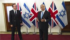 Izraelský premiér Benjamin Netanjahu se svým britským protjkem Davidem Cameronem na tiskové konferenci
