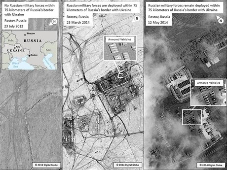 Satelitní snímky zachycují ruská vojska u hranic s Ukrajinou.