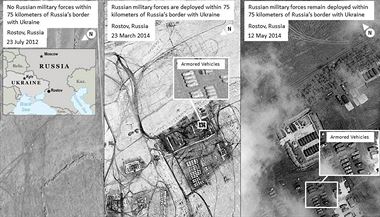 Satelitn snmky zachycuj rusk vojska u hranic s Ukrajinou.