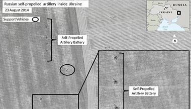 Satelitn snmky dokldajc vskyt ruskch ozbrojench sil na zem Ukrajiny.