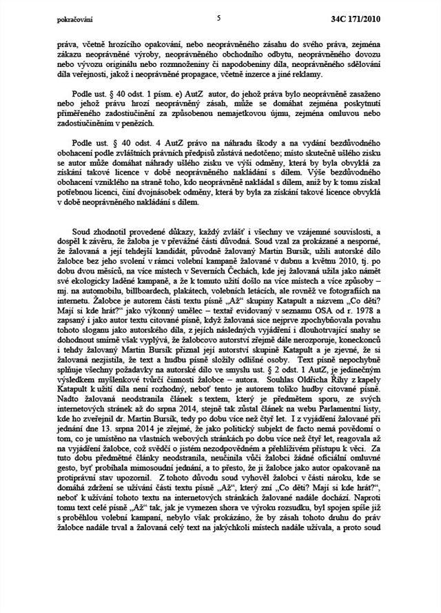 Rozsudek ve sporu Strany zelených a bývalého textae skupiny Katapult Ladislava...