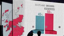 Výsledky referenda na obří obrazovce v Edinburghu. | na serveru Lidovky.cz | aktuální zprávy