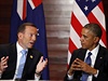 Australsk prezident Tony Abbbott (vlevo) a americk prezident Barack Obama na...