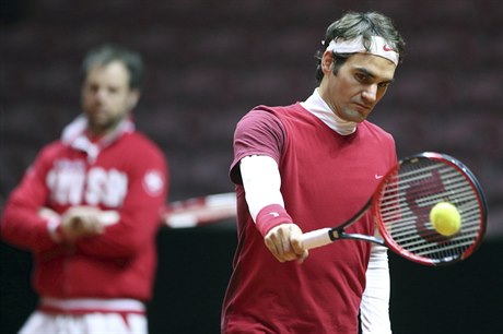 Roger Federer ped finále Davis Cupu.