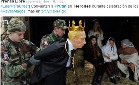Ruský prezident Vladimir Putin v roli krále Heroda, který podle bible naídil...
