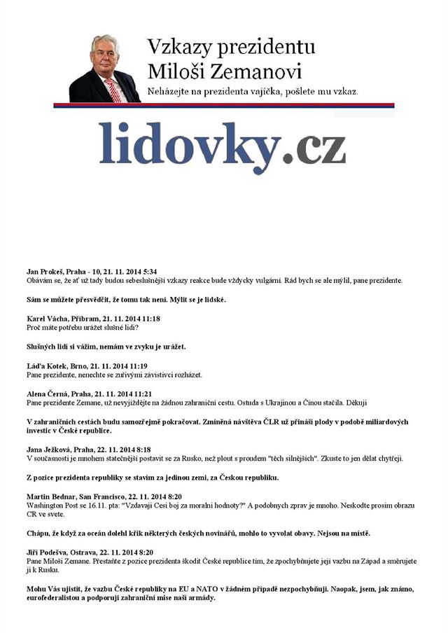 Odpovdi prezidenta Miloe Zemana tenám serveru Lidovky.cz