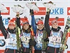 esk tafeta biatlonistek. Zleva: Veronika Vtkov, Jitka Landov, Gabriela...