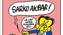 Tituln strnka tdenku Charlie Hebdo z dubna 2011. Sarko akbar, k...