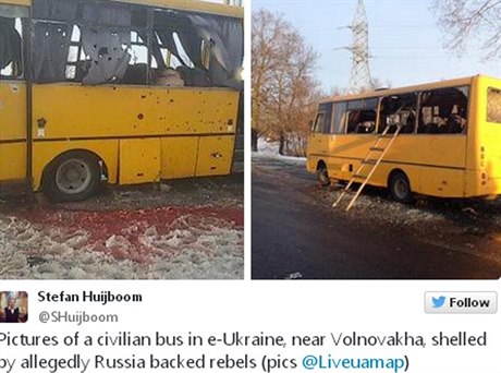 Na ukrajinský linkový autobus dopadl granát, nejmén deset mrtvých.