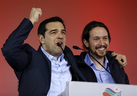 Pedseda hnutí SYRIZA Alexis Tsipras s Pablem Iglesiasem, pedstavitelem...