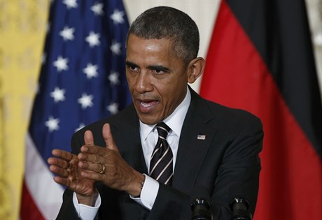 Prezident Obama po jednání o Ukrajin s nmeckou kanclékou Angelou Merkelovou.