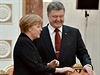 Nmeck kanclka Angela Merkelov s ukrajinskm prezidentem Poroenkem.