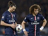 Zlatan Ibrahimovic a David Luis z Paris St. Germain.