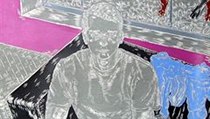 Kluk na gauči, 2010, linoryt kombinovaný s akrylem, 150 x 150 cm | na serveru Lidovky.cz | aktuální zprávy