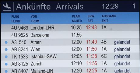 Tabule plet na letiti v Dsseldorfu s chybjcmi informacemi o letu 4U 9525