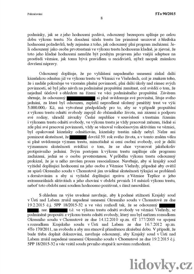 Usnesení Krajského soudu v Ústí nad Labem, který projednával stínost...