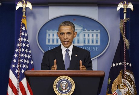 Americký prezident Barack Obama na tiskové konferenci.