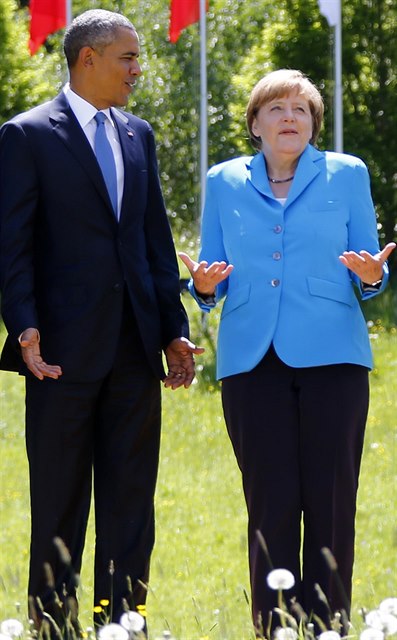 Kancléka Merkelová a prezident Obama na summitu G7
