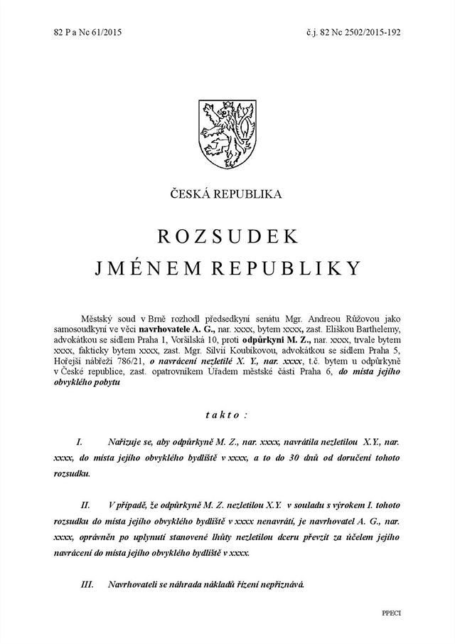 Rozsudek nad Marcelou Z., která mla unést své dít od biologického otce z...