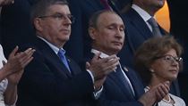 Vladimir Putin a prezident Mezinrodnho Olympijskho vboru Thomas Bach v Baku