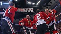 Hri Chicaga Blackhawks se na led raduj z titulu. Obrnce Michal Rozsval...