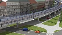 Vizualizace estakády Bubny - Výstaviště na plánované rychlodráze Praha - Kladno Vizualizace estakády Bubny - Výstaviště na plánované rychlodráze Praha - Kladno