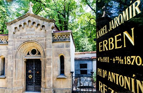 Rodinn hrobka Ivo Rittiga se nachz pmo vedle hrobu Karla Jaromra Erbena.