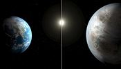 Ilustrace NASA ukazuje srovnn Zem s nov objevenou exoplanetou Kepler-452b.