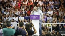 Z pozadí. Šéf Podemos Pablo Iglesias v Alicante během kampaně před jarními... Z pozadí. Šéf Podemos Pablo Iglesias v Alicante během kampaně před jarními...