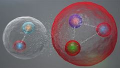 Ilustrace moného rozloení kvark v pentakvarku, jak bylo objeveno v...