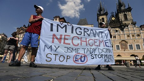 Populárními transparenty byly: "V R imigranty nechceme" nebo "Stop invazi...