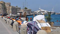 Stanový tábor uprchlík na eckém ostrov Kos