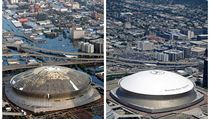 Ponien Superdome v New Orleans v roce 2005 a 2015.