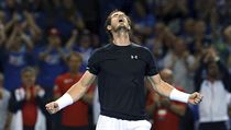 Andy Murray slav svou daviscupovou vhru nad Bernardem Tomicem z Austrlie.