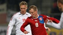 Česko - Dánsko. V červeném hráč Česka David Limberský a Dán Nikolai Jörgensen | na serveru Lidovky.cz | aktuální zprávy