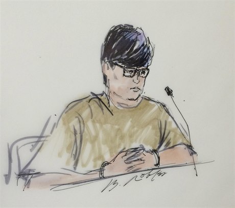 Enrique Marquez na skicách ze soudní sín.