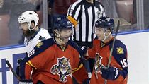 Florida Panthers right wing Jaromir Jagr (68) and Reilly Smith (18) celebrate...