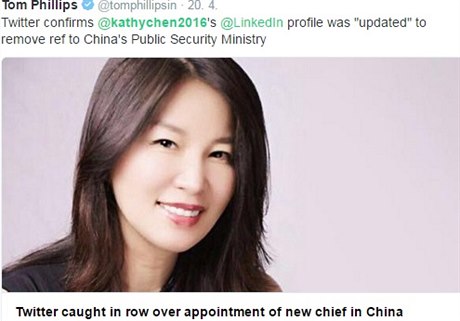 Oficiální fotka Kathy Chenové na síti Twitter. Ta potvrdila, e Chenové profil...