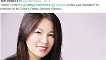 Oficiální fotka Kathy Chenové na síti Twitter. Ta potvrdila, že Chenové profil... | na serveru Lidovky.cz | aktuální zprávy