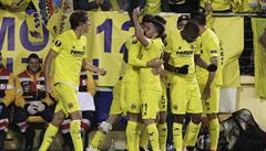 Semifinále Evropské ligy Villarreal - Liverpool (Villarreal slaví gól Adriana)