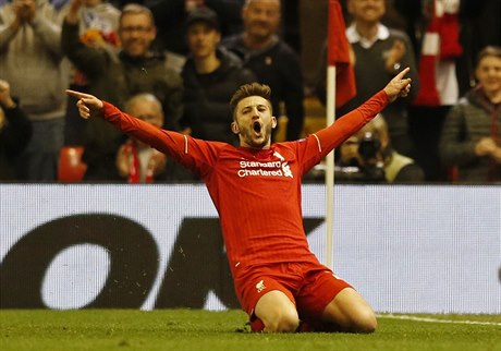 Semifinále Evropské ligy Liverpool - Villarreal (Adam Lallana slaví gól)