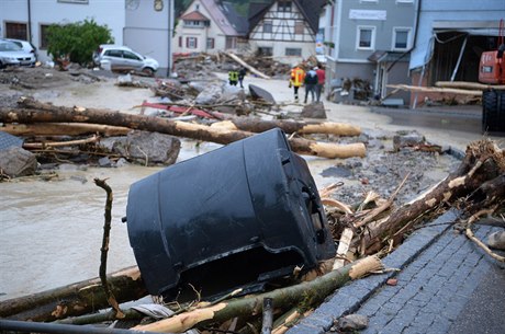 Záplavy udeily také na msto Braunsbach.