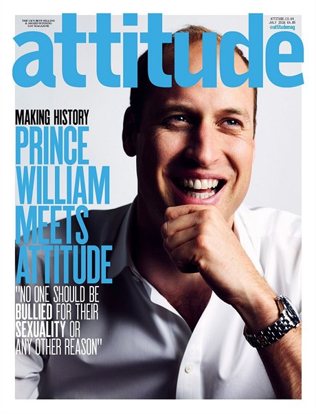 Princ William na titulní stran asopisu Attitude.
