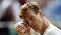 Tom Berdych v semifinle Wimbledonu.