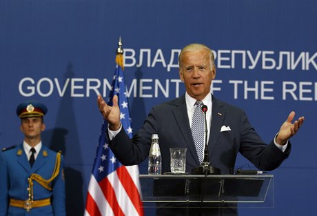 Viceprezident Spojených stát amerických Joe Biden hovoí na návtv Blehradu.